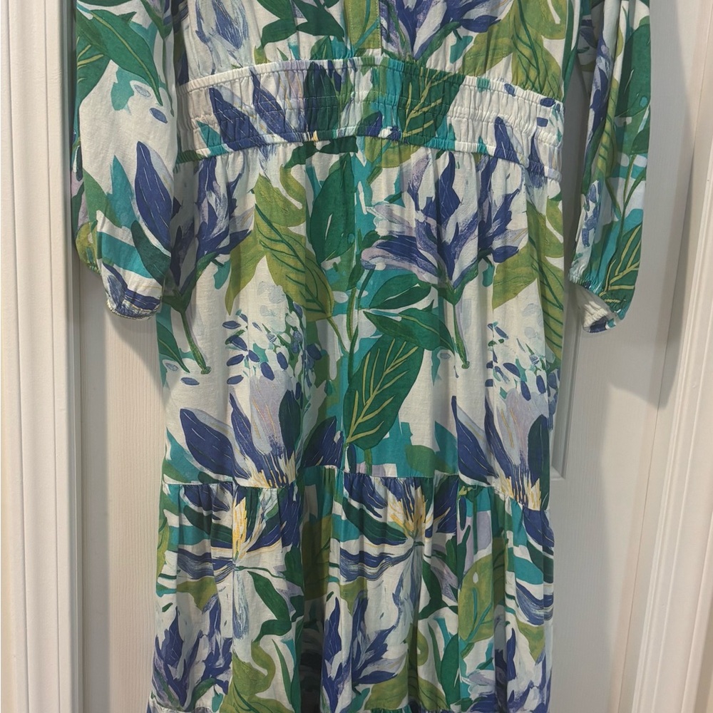 St. John's Bay Leaf Print Dress in Green and Blue